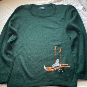 Forest Green Vintage Ski Embroidered Men's Sweater